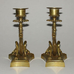 Brass Candlesticks, Winged Dragon Pair