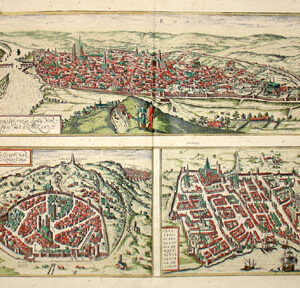 Rotomagus, vulgo Roan, Normandiae Metropolis/ Nemausus, Nismes, Civitas Narbonensis Galliæ Vetustissima/ Civitatis Burdegalensis in Aquitanea, Genvina de scrip. [Rouen, Normandy/ Nimes, Seen in France of Antiquity/ City of Bourdeaux in Aquitaine, France]