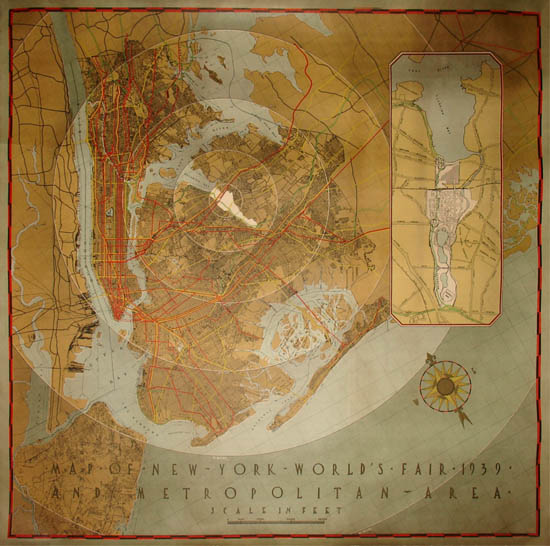 Wall Map, New York World's Fair 1939 and Metropolitan Area