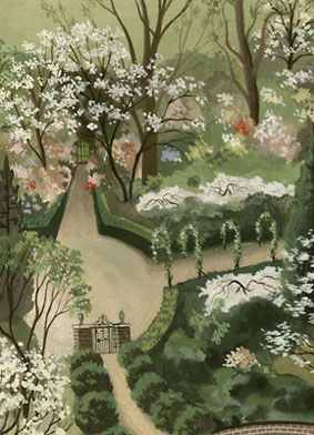 Garden View with Statue, detail