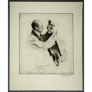 Pablo Casals with Cello, etching