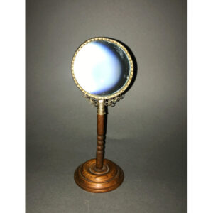 Scientific, Instrument, Magnifying Glass, Wooden Stand, Vintage, 20th Century, Prop Rental