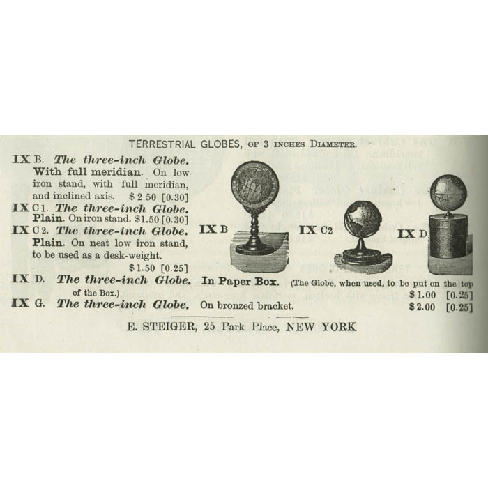 Schedler paperweight globe in 1878 Steiger educational supply catalog