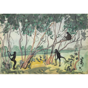 Jane Peterson, Three Monkeys in Tropical Landscape