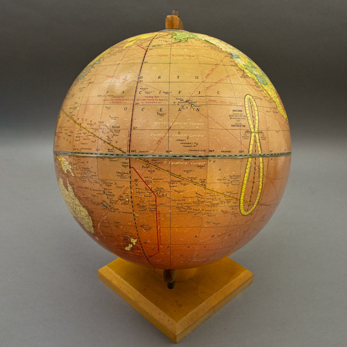George F. Cram Company 12-Inch Cherry (Red) Ocean Terrestrial Globe, detail