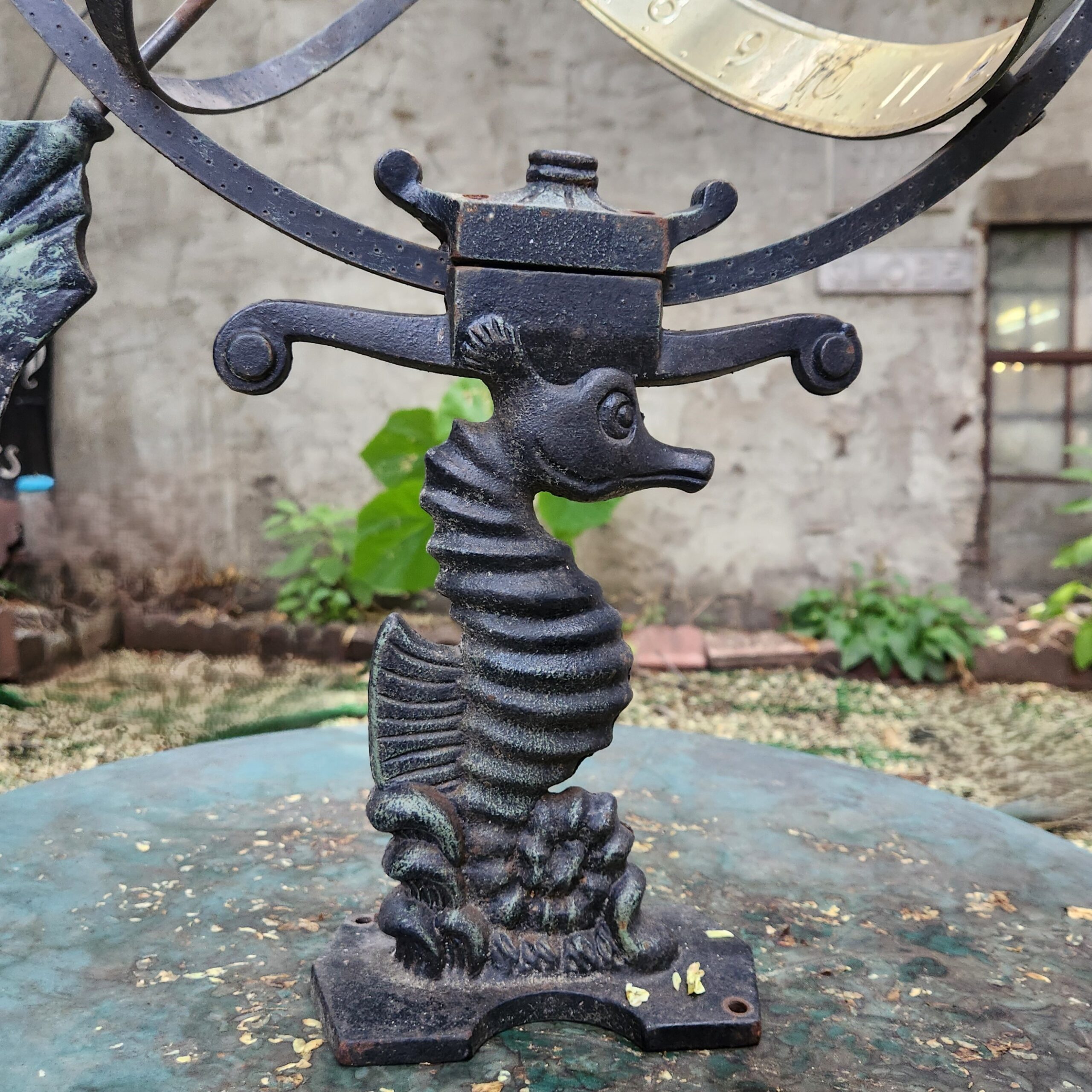 Seahorse Armillary Sundial, seahorse detail